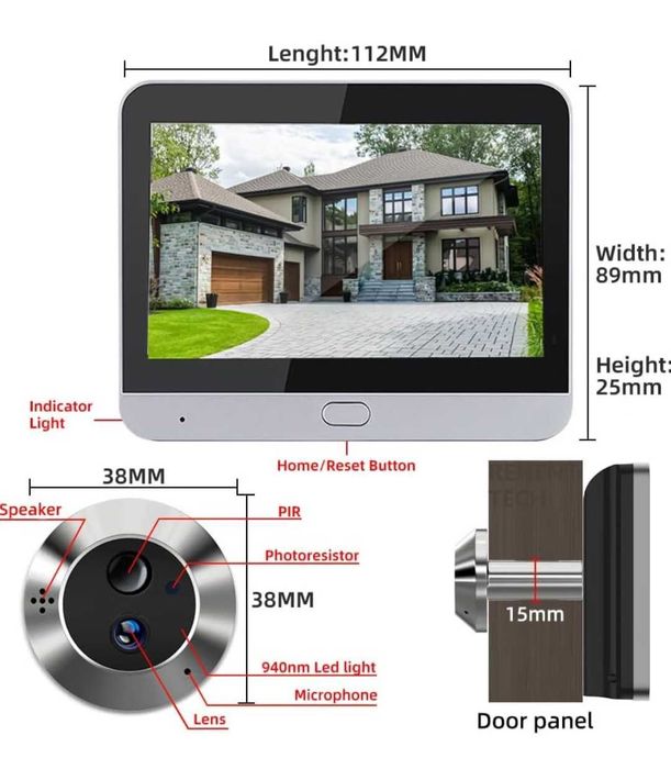 WIFI Видеошпионка за врата с батерия 3MP MicroSD32GB с видеокамера