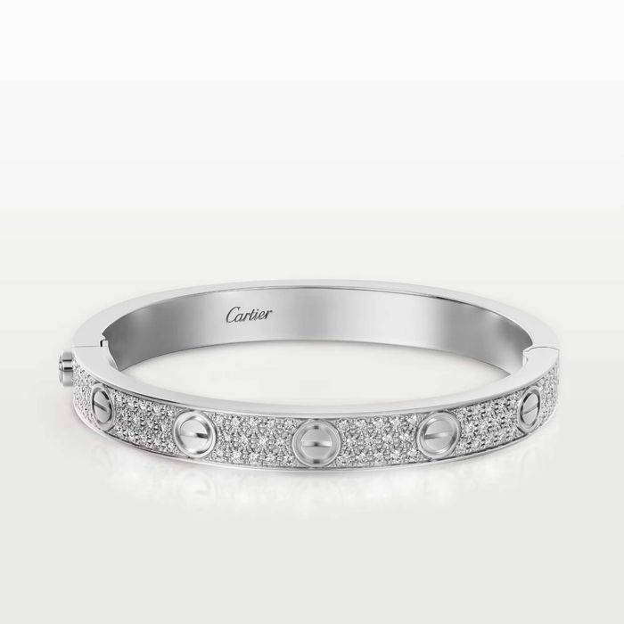 CARTIER Love Paved Silver Classic Diamonds Гривна с Отверка