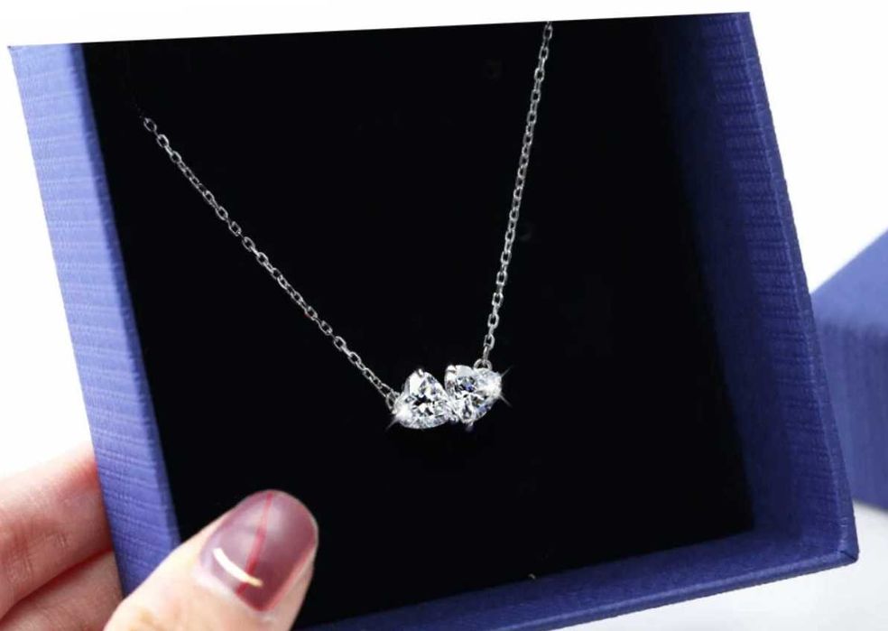 Lănțișor Swarovski 2 inimi Mesmera – Silver, 38 cm