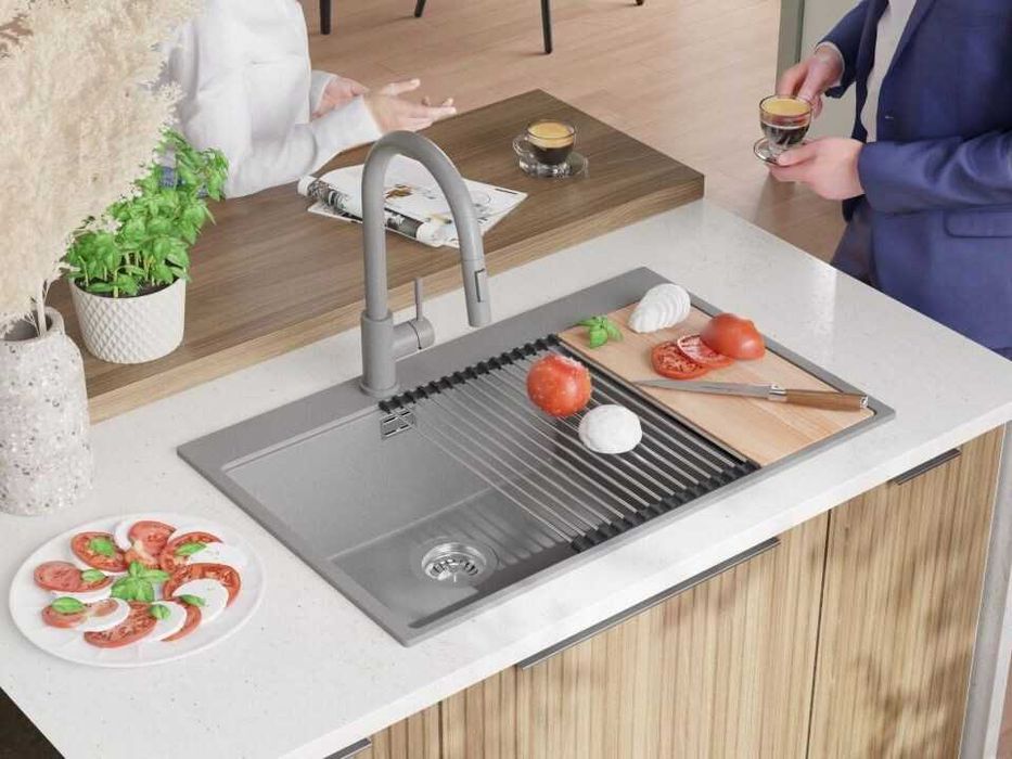 Сива кухненска гранитна мивка Осло 80 Duo Top 780x500 мм