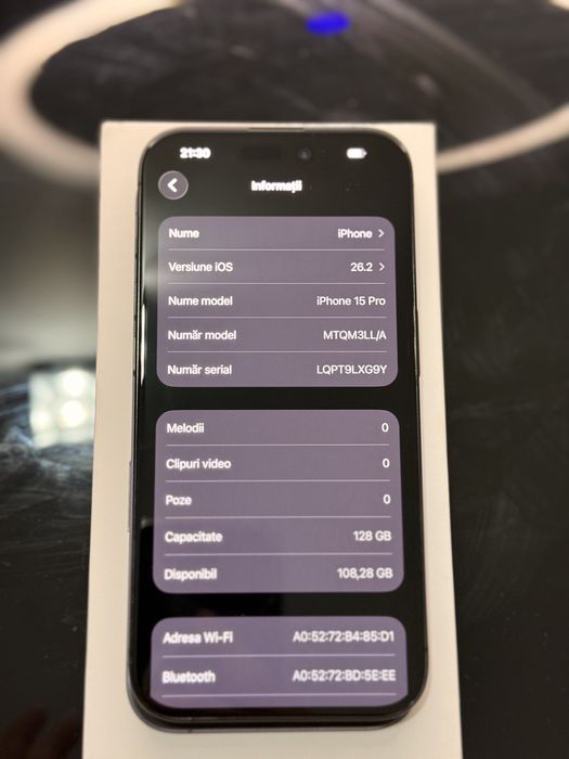 Iphone 15 Pro/100% viata bateriei/ca nou/Black