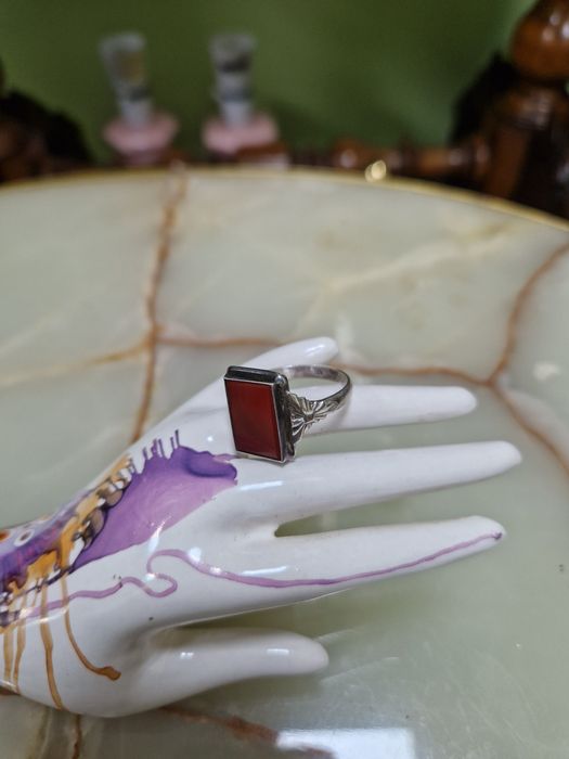 Старинен превъзходен антикварен сребърен пръстен с карнеол