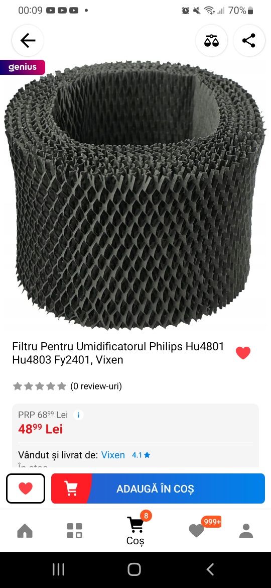 Filtru  nou pentru umidificator Philips HU4801, HU4803,, FY 2401