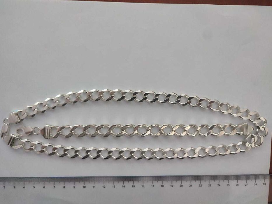 Шикарный комплект из широких серебряных цепи и браслета