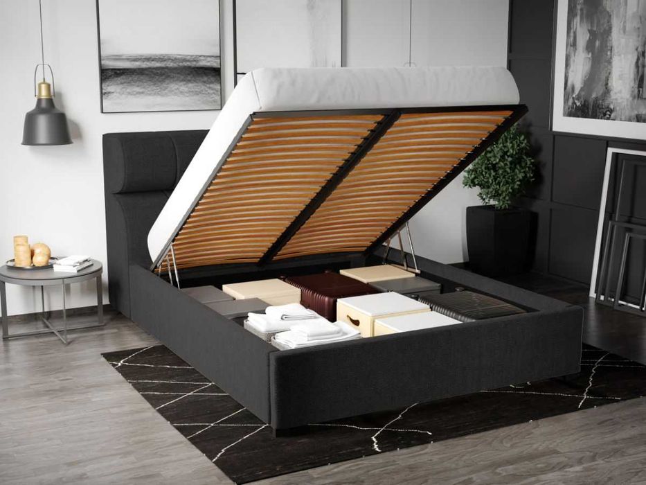 Pat Tapitat Galileo Negru Eden 21 somiera rabatabila + lada depozitare