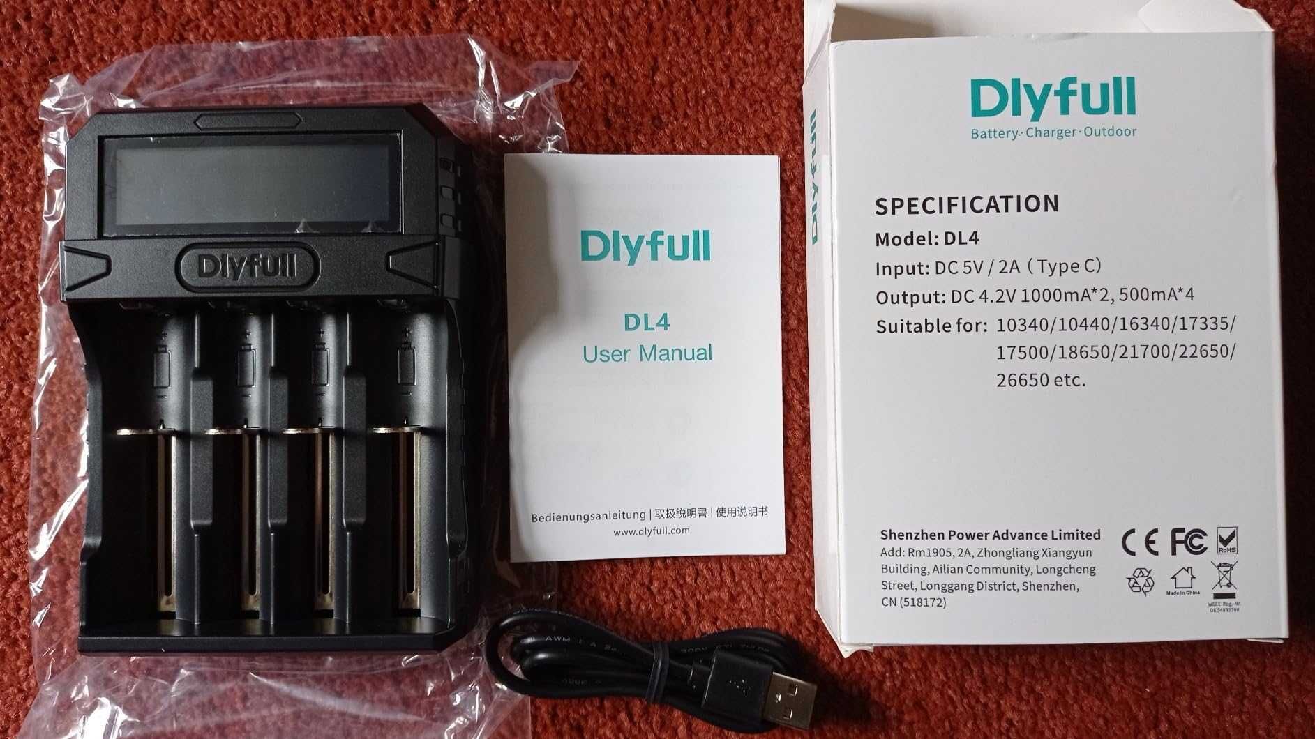 Dlyfull 18650 Зарядно за литиево-йонни батерии 3,6 V/3,7 V, 4 слота