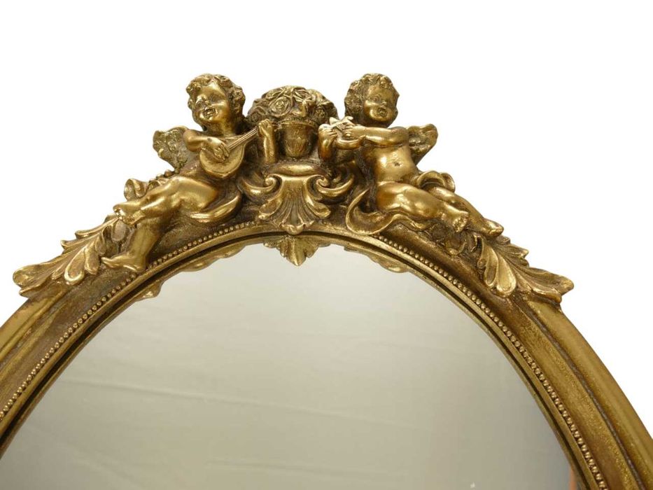 Oglindă decorativă ovală, în stil baroc, cu îngerași, auriu, H. 58 cm