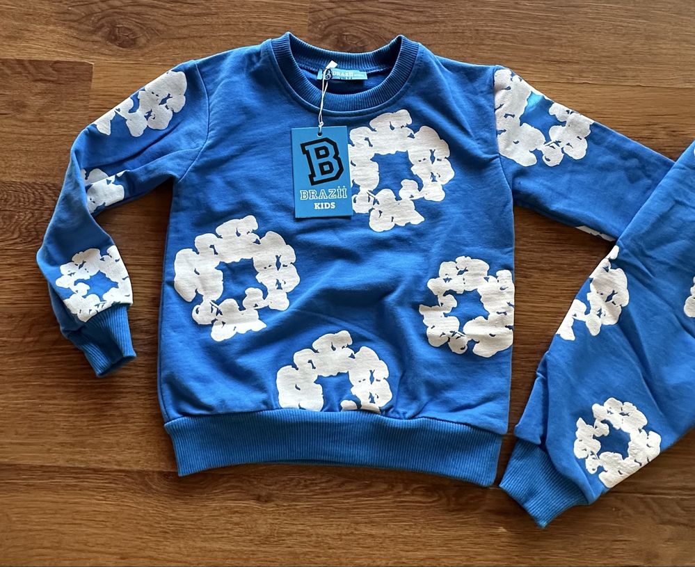Детски,памучен екип Denim Tears в синьо с бяло