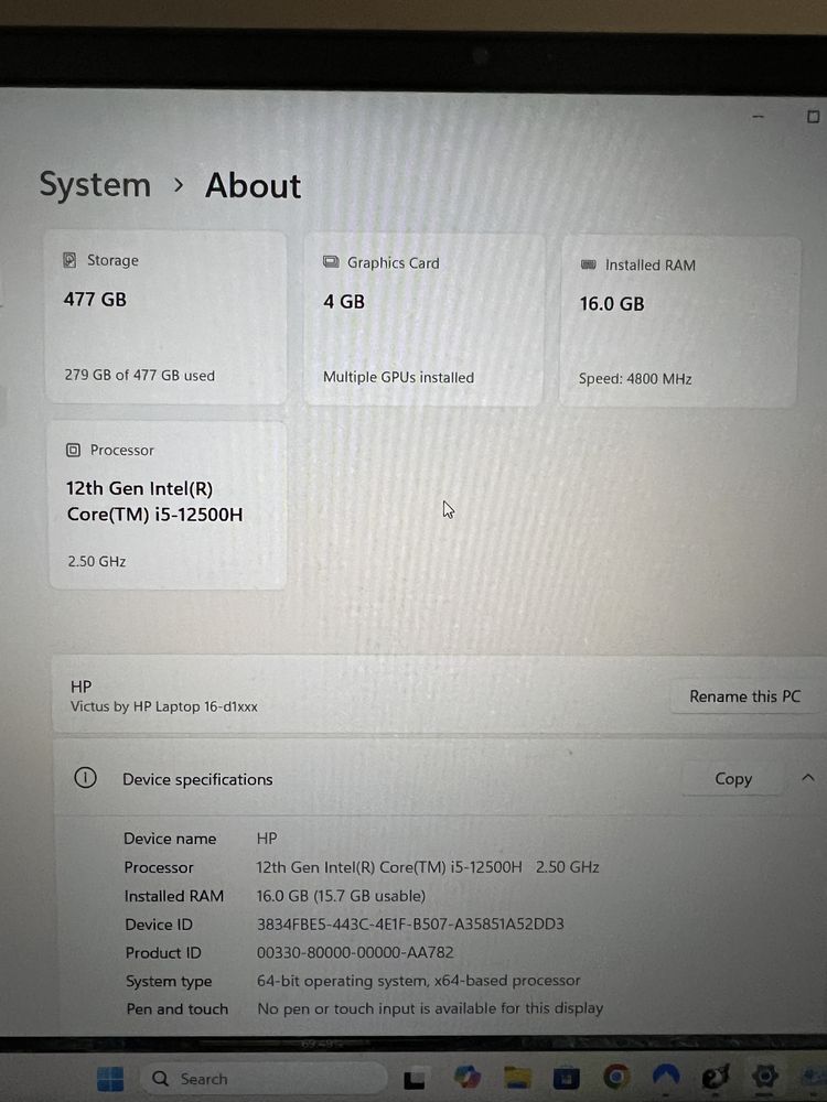 HP Victus 15 i5 12500h RTX 3050ti 16GB RAM 512GB SSD laptop gaming