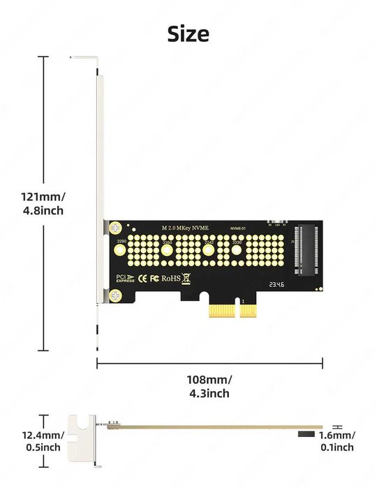 Adaptor convertor M.2 NVMe (M-Key) SSD la PCIe X1 / X4, 4.0, 3.0, 2.0