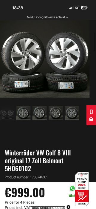 Jante oem 5x112 Vw Golf 5/6/7/8 R17