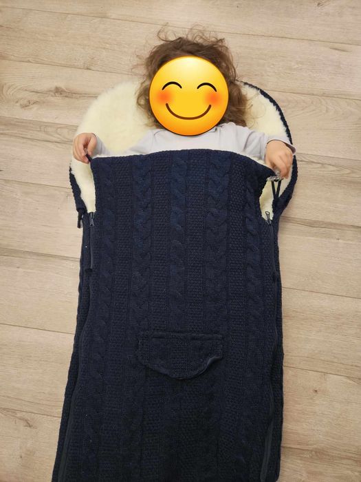 Sac de iarna pentru carucior cu interior de lana naturala