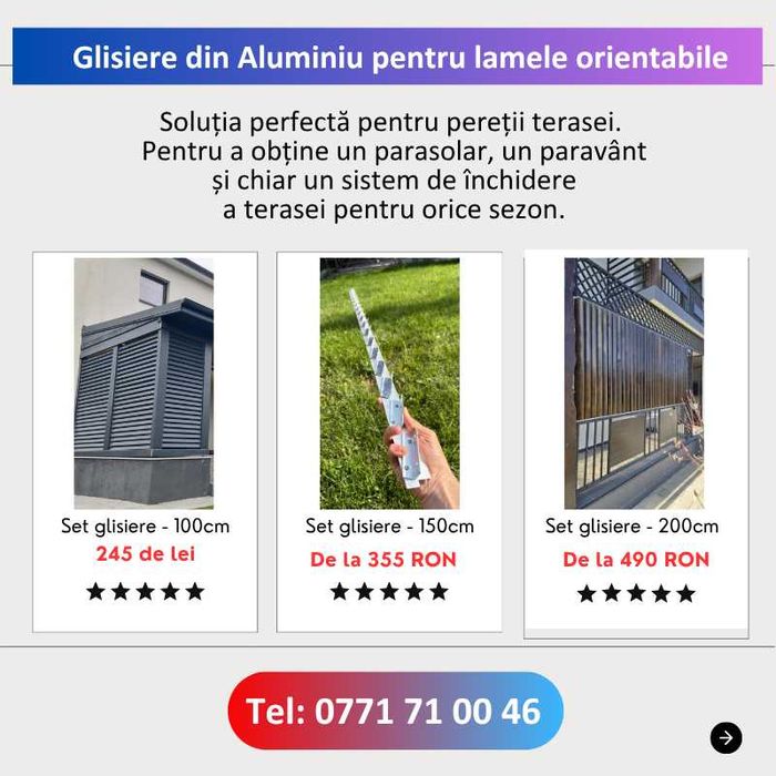 Glisiere din Aluminiu - 100 cm-Jaluzele de terasa - Lamele orientabile