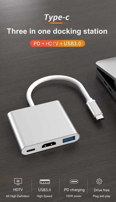 3in1 HDMI Tip C Adaptor Macbook Laptop Telefon etc