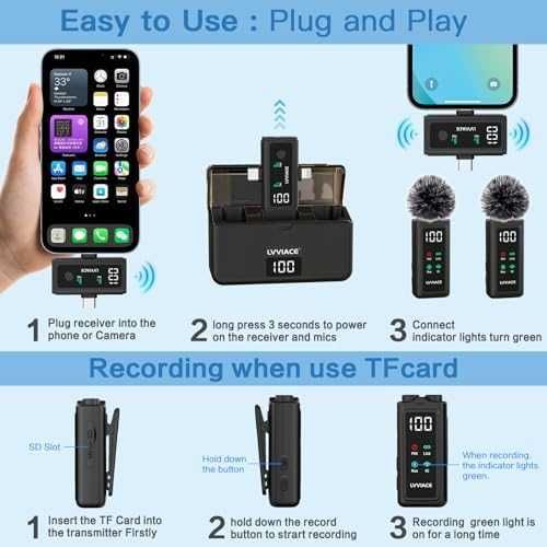 Нов 3 в 1 безжичен микрофон – iPhone/Android/Камера, 45ч батерия, влог