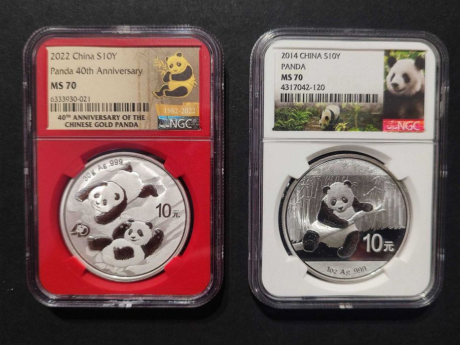 Китайски сребърни панди 1 oz сребро 2014, 2022 NGC MS 70