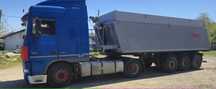 Semiremorca bena piatra-cereale 28/37mc Fliegl, ansamblu DAF XF, CF