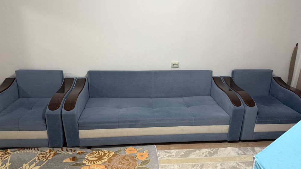 Волна комплект 2 кресло диван прямой обивка велюр вежевый,синий