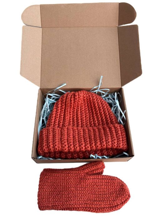 Вязанный набор (шапка и варежки)