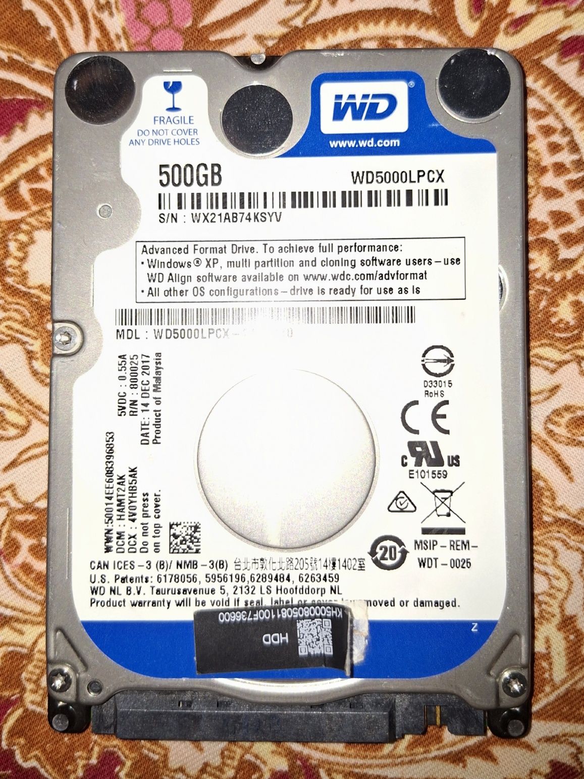 WDC 500Gb hard disk