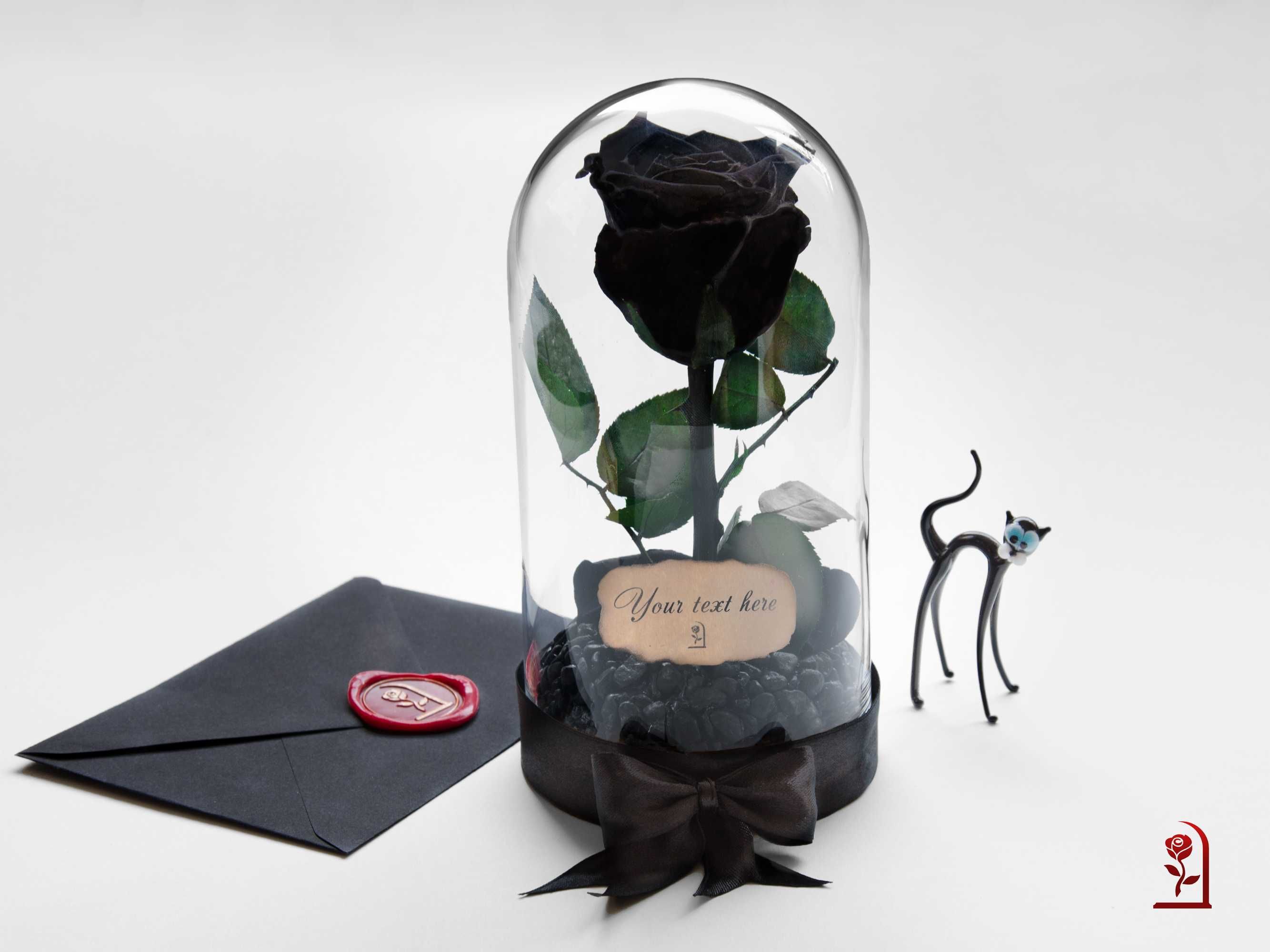 Уникален Подарък за Жена / Жива Черна Вечна Роза / Романтичен Подарък