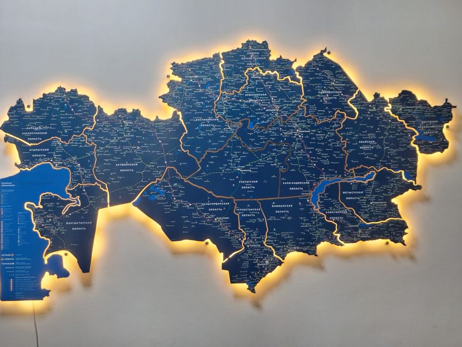 Карта Казахстана из акрила с подсветкой