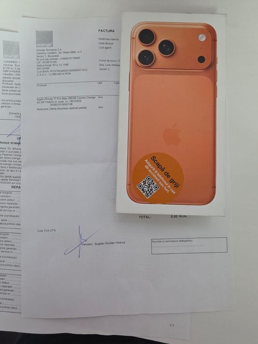 Iphone 17 PRO MAX 256G nou Neactivat Factura garantie 2ani