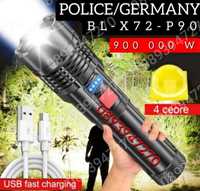 Мощен лед фенер 900000W  POLICE,USB,акумулаторен,зуум,водоустойчив