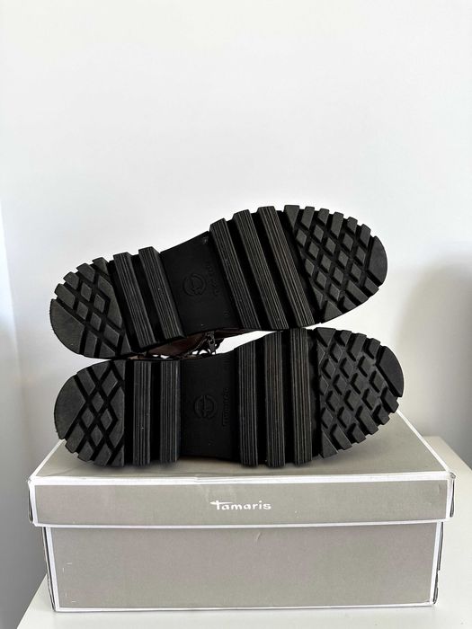 Tamaris Cizme/Bocanci Piele Intoarsa Gri/Maro Taupe Cu Sireturi