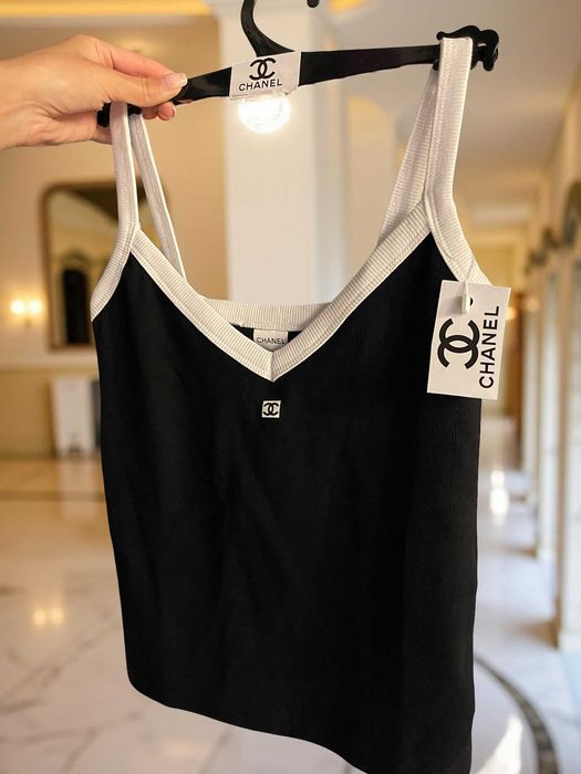 шанел черен топ рипс с ЧАНТИЧКА подарък chanel потник горница памук