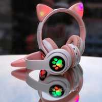 Новые красивые наушники с кошачами ушками с подсветкой блутуз microSD