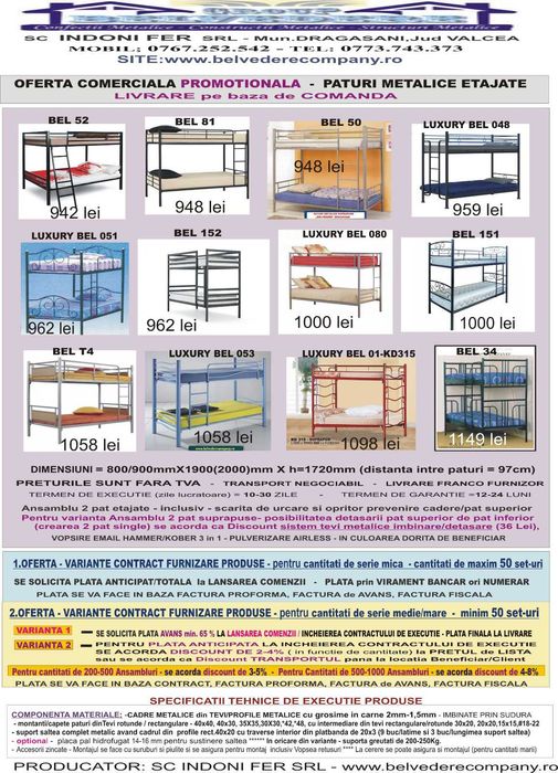 OFERTĂ PROMO Pat Metalic Etajat - Model BEL 1 !