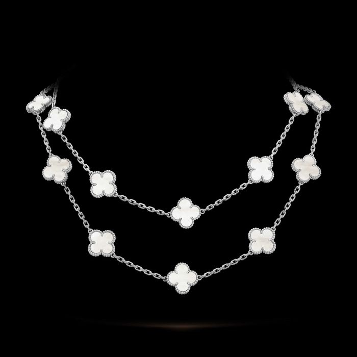 Van Cleef & Arpels VCA Silver Mother 20 Motifs Alhambra Дамско Колие