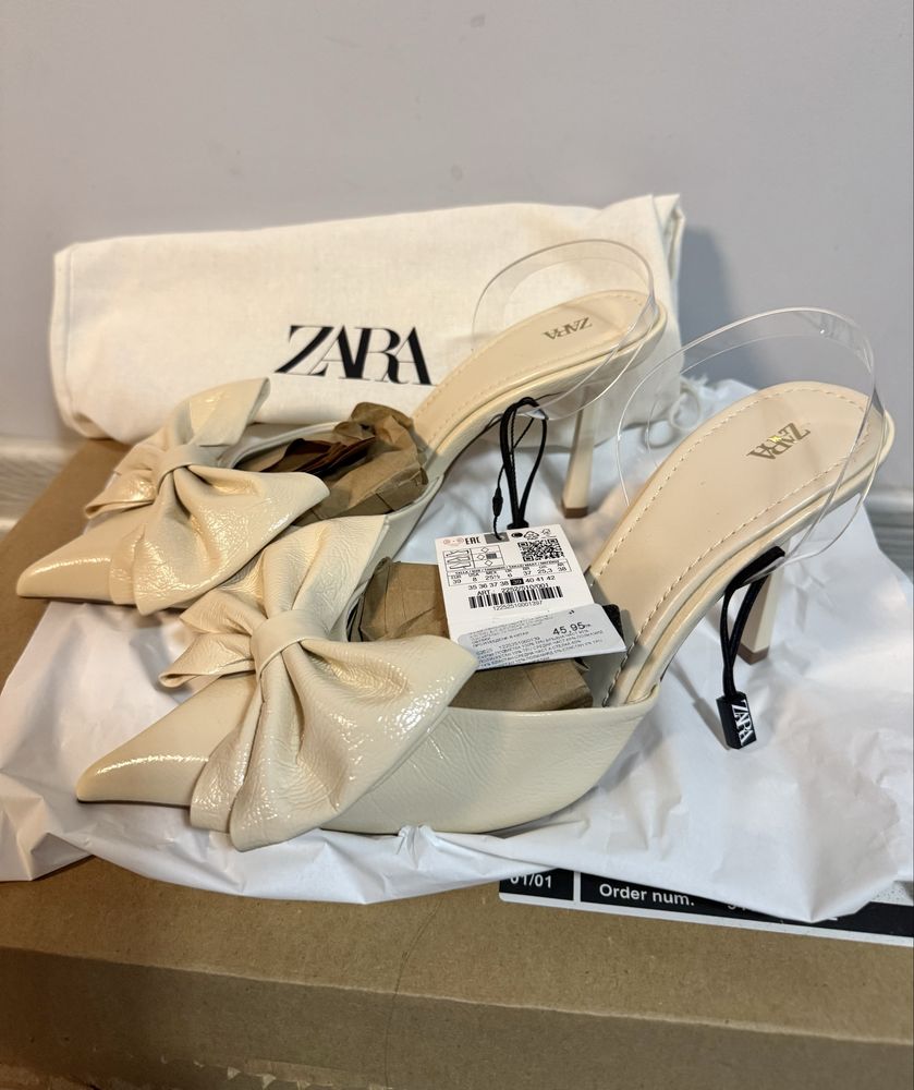 Обувки на средновисок ток без пета с панделка ZARA
