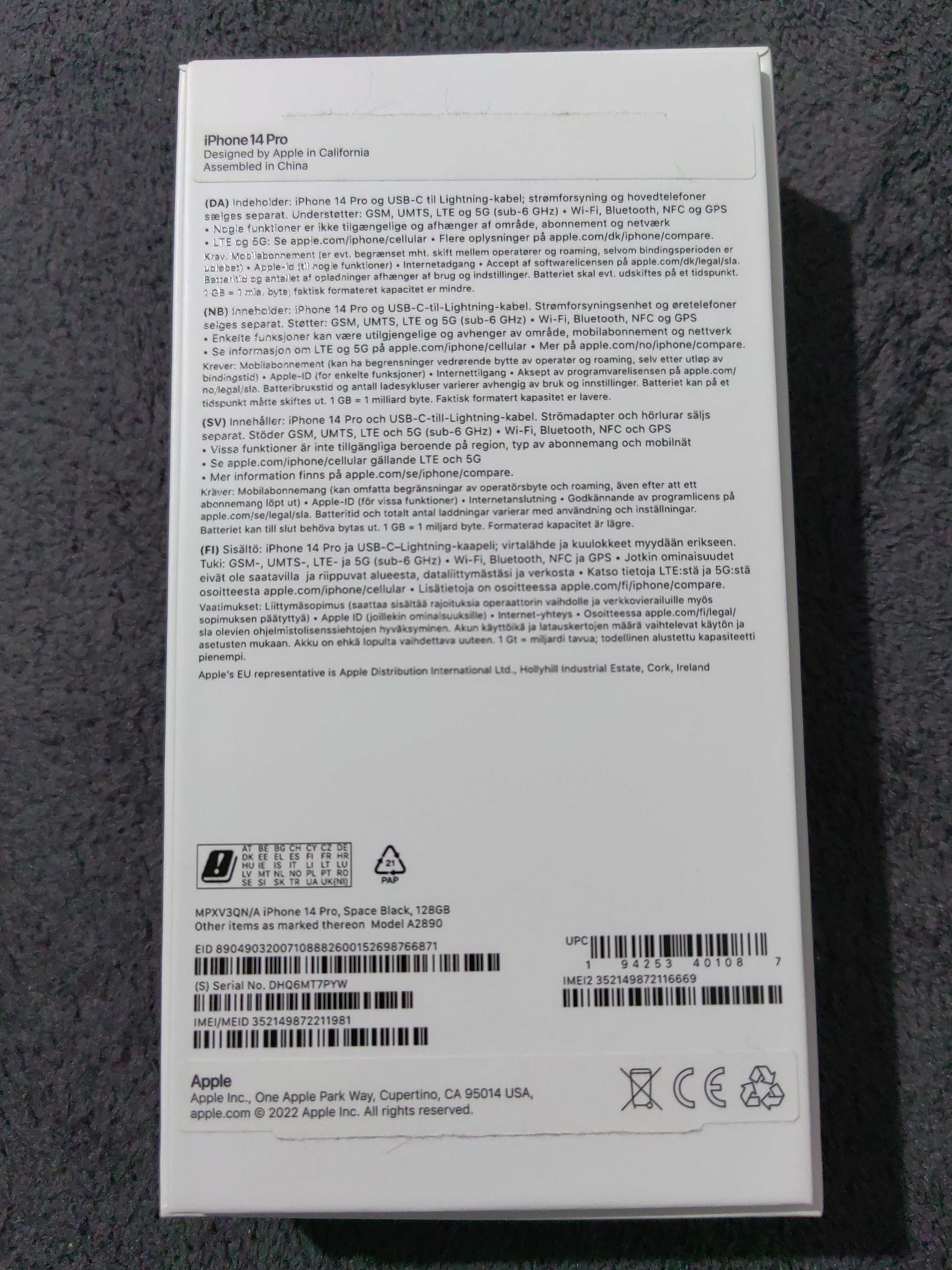 Iphone 14 pro, Space black, 128 GB