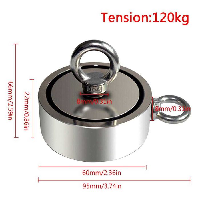 Магнит за магнитен риболов 60мм ДВУСТРАНЕН сила 2x140kg. Индустриален.