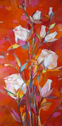 Картина маслени бои на платно "2 по 4 Рози", 50 х 100 см