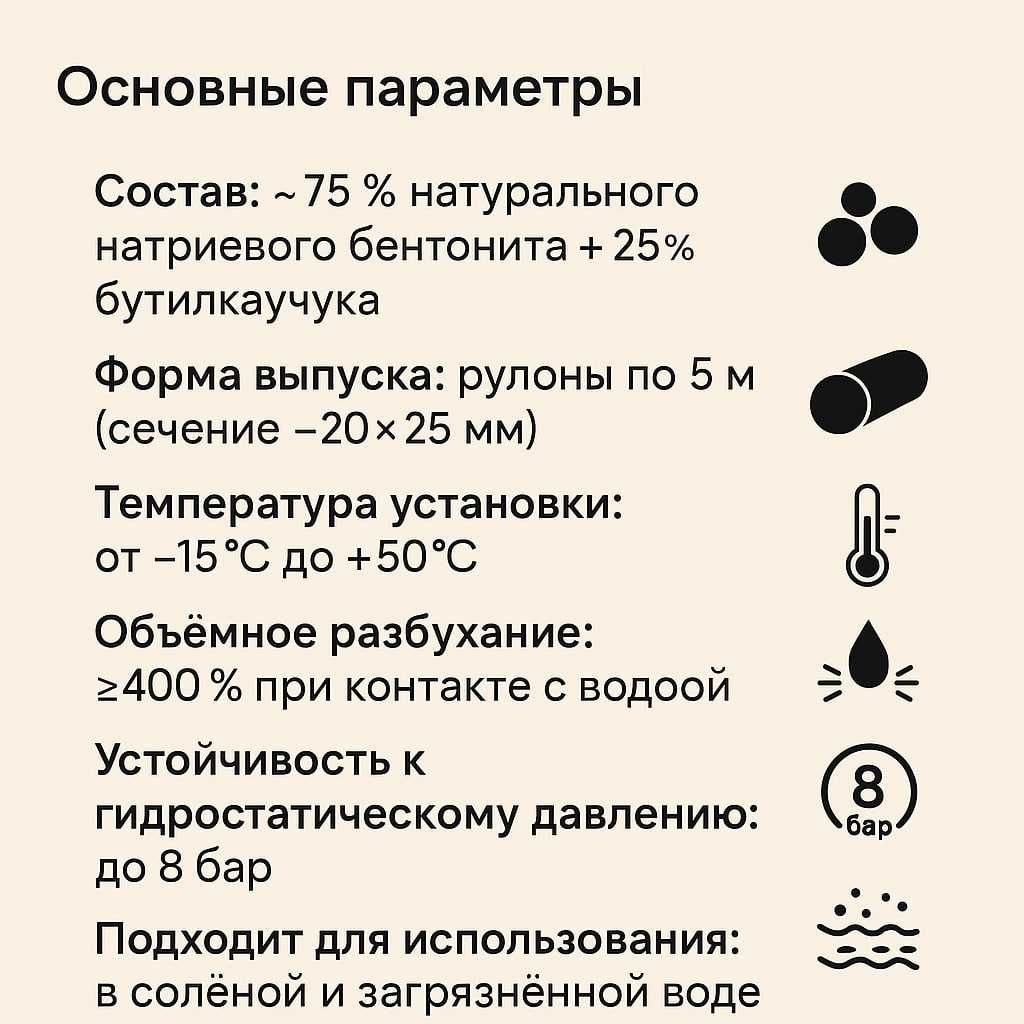Бентонитовый шнур набухающая лента Испания SATECMA Расширение до 400%