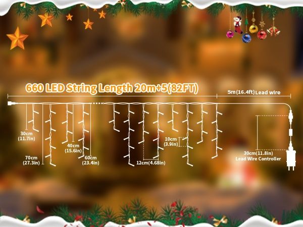 Коледни LED лампички в цвят жълто тип висулки 15+5M 506 LED Декорация