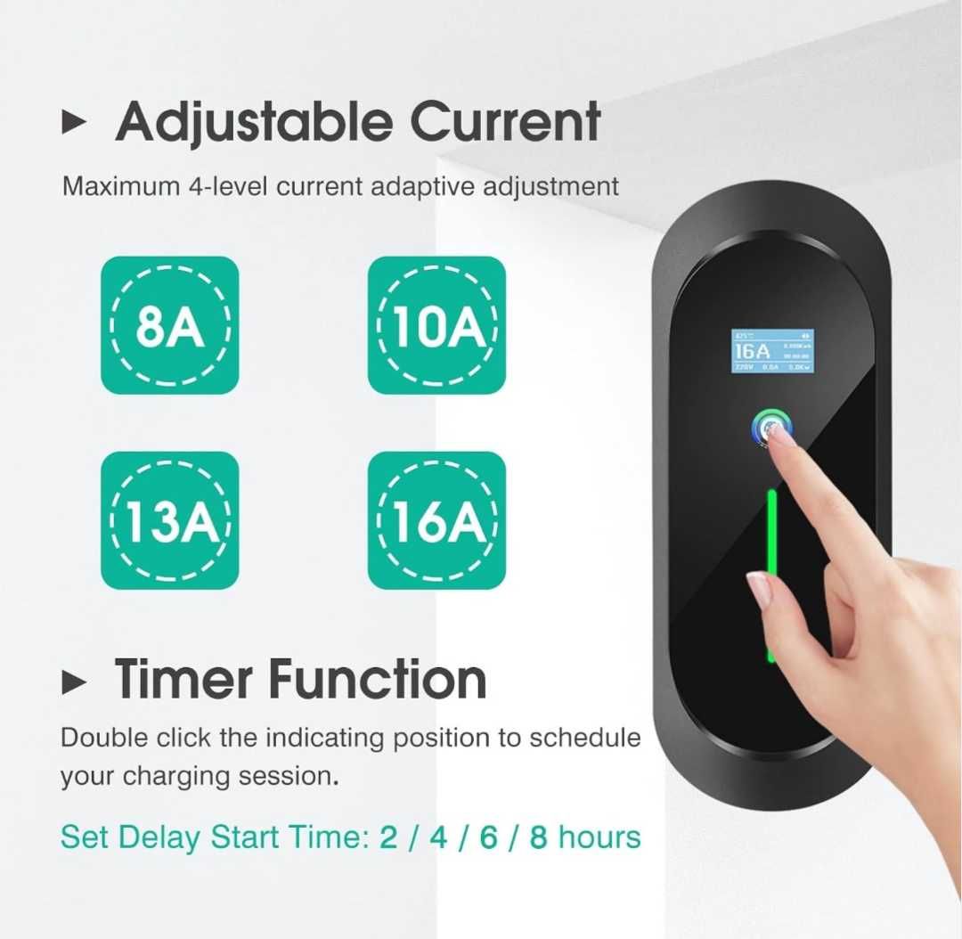 11kw 16А Зарядна станция кабел тип 2 3-фазен с монофазен адаптер