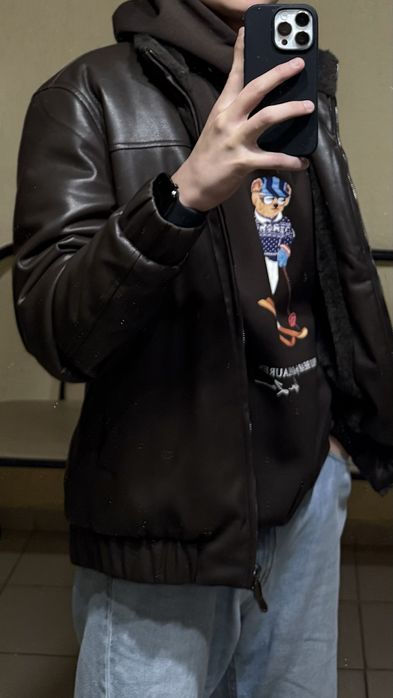 Бордовый кожак и teddy bear худи