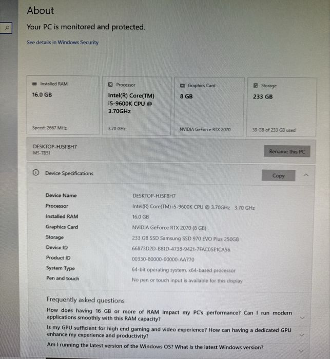 Pc i5-9600K 3.70GHz