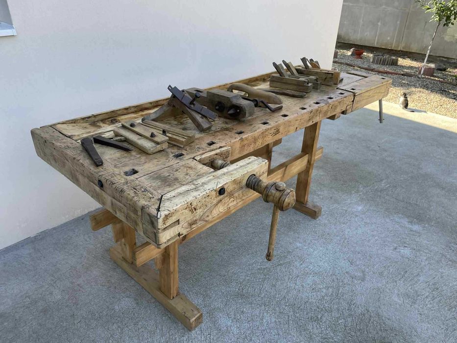Banc de tamplarie, Masa de lucru rustic din lemn, Decor rustic vechi