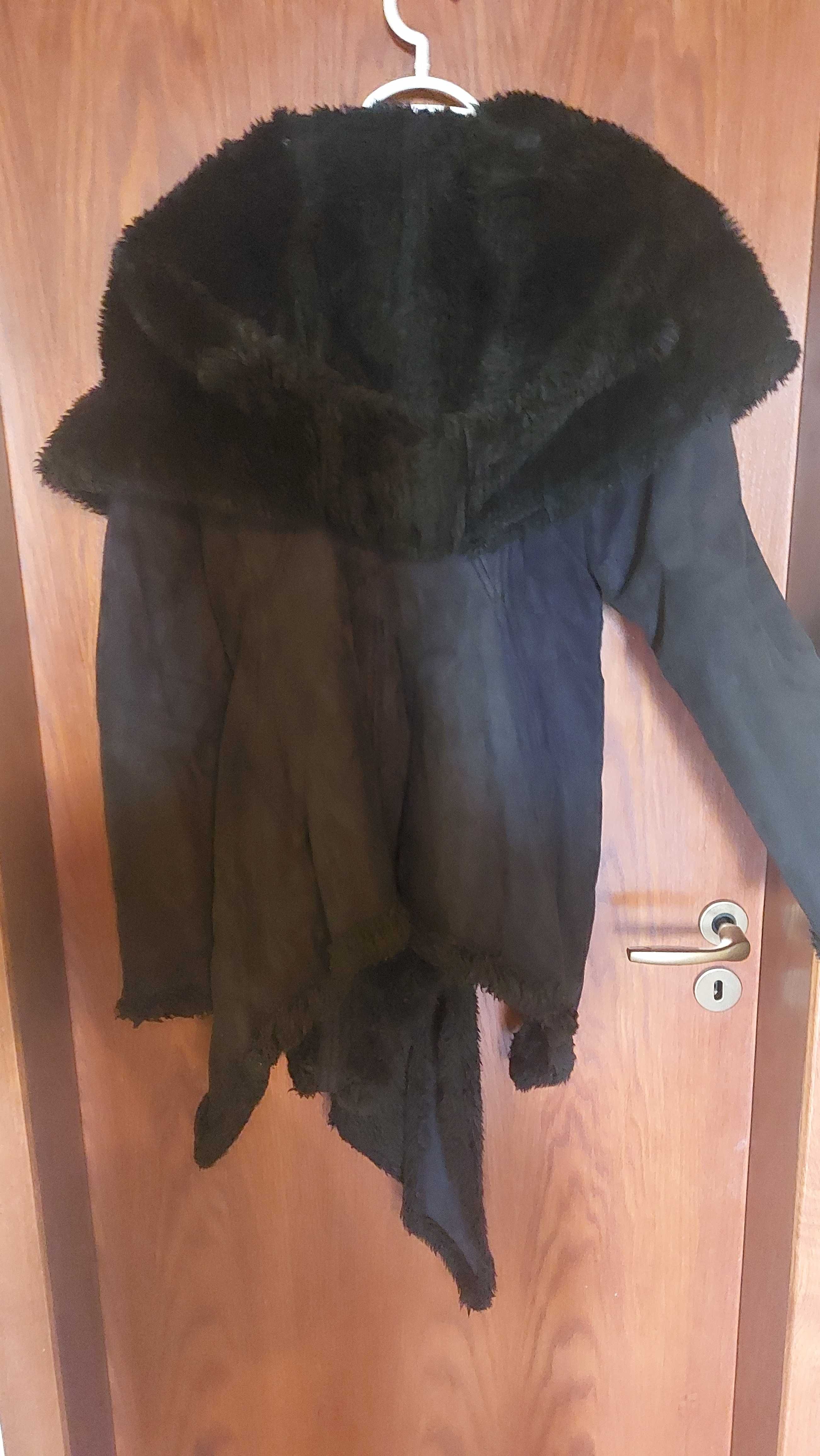 Зимно палто Юнона черен естествен велур