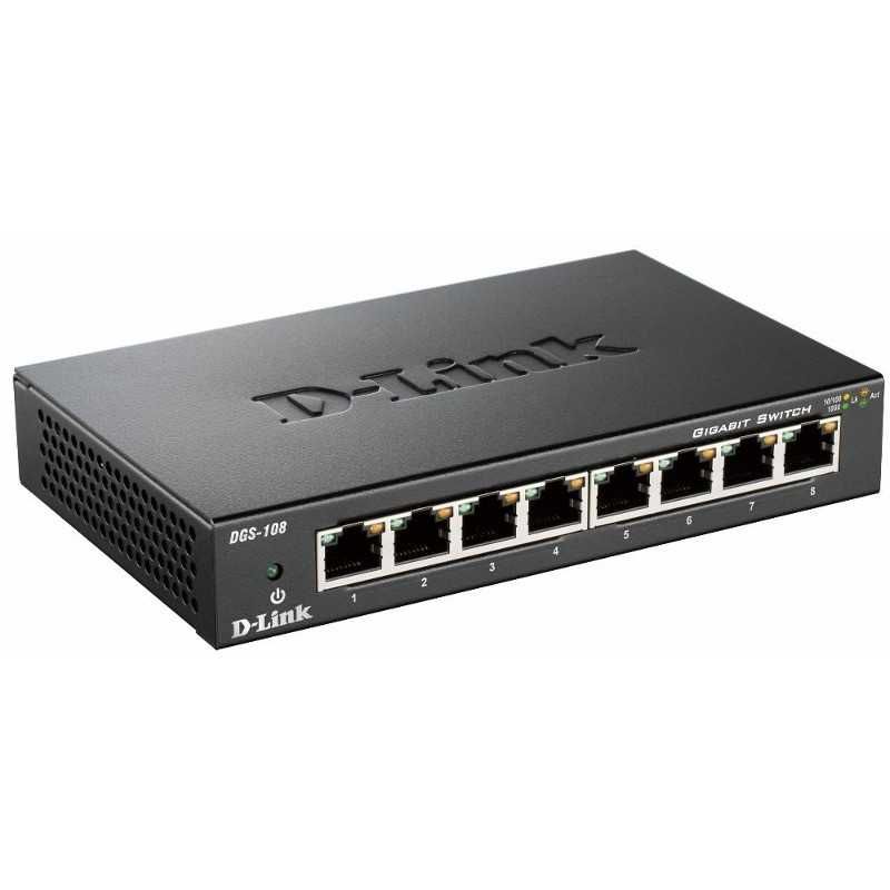 Switch D-LINK DGS-108, 8 porturi Gigabit, negru