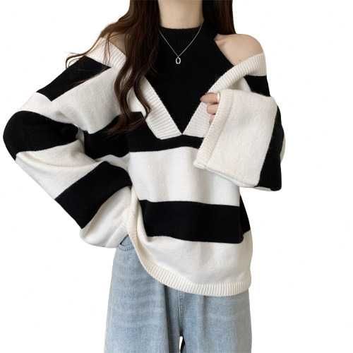 Hanorac oversize cu maneci lungi si croiala lejera, alb-negru