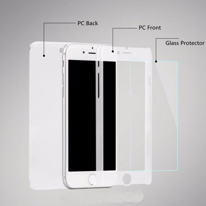 Husa 360 GRADE FATA - SPATE iPhone 7 SILVER + Folie de sticla GRATIS !