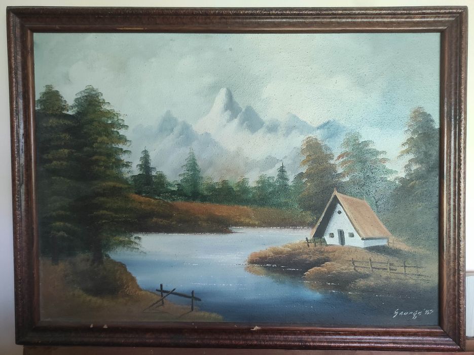 Tablou semnat Căsuța de lângă râu