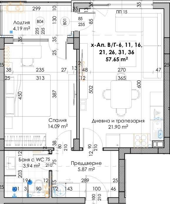 Двустаен апартамент с АКТ 14 - Южен