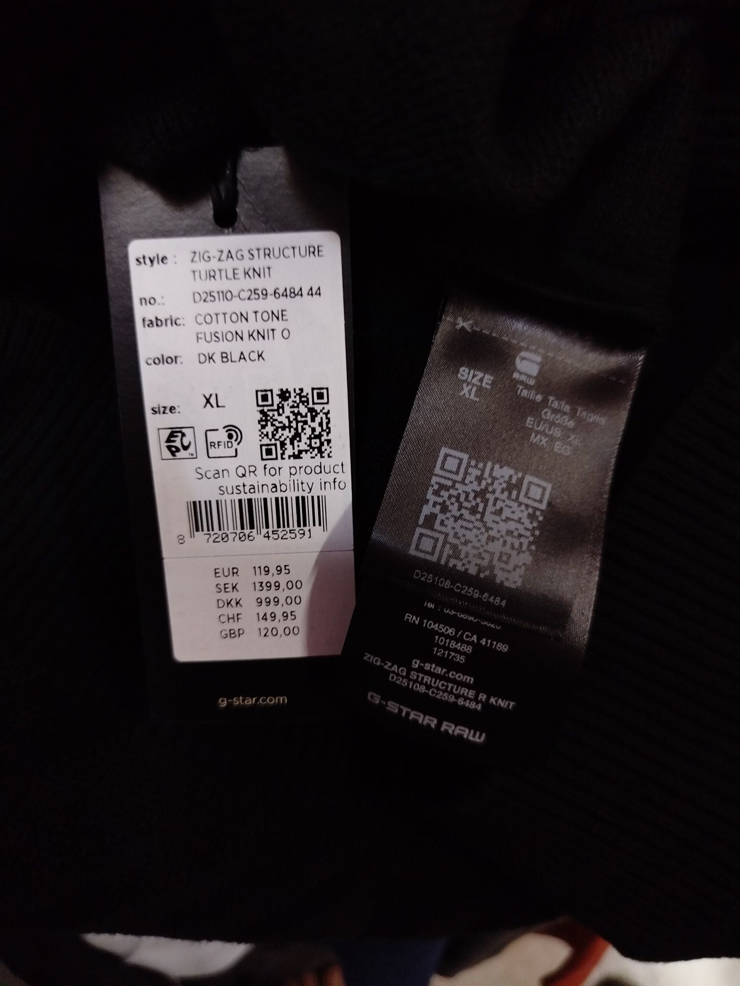Оригинален пуловер G-Star Raw Zig-Zag XL нов мъжки черен блуза